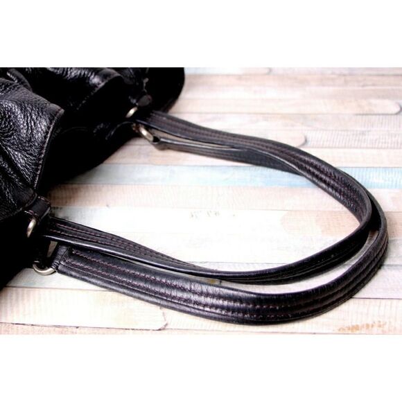 LARGE Cole Haan BLACK GENUINE LEATHER TASSELS TOTE SHOULDER BAG HANDBAG PURSE - Picture 10 of 12
